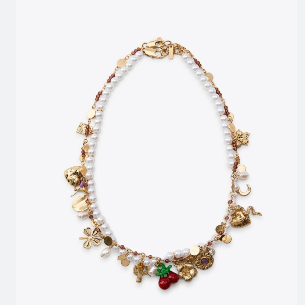 Zara NWT pack of 2 charm and faux pearl necklaces 1011/027